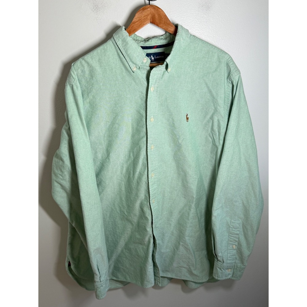 Polo Ralph Lauren Mens XXL Classic Fit Oxford Shirt Green Long Sleeve Vintage